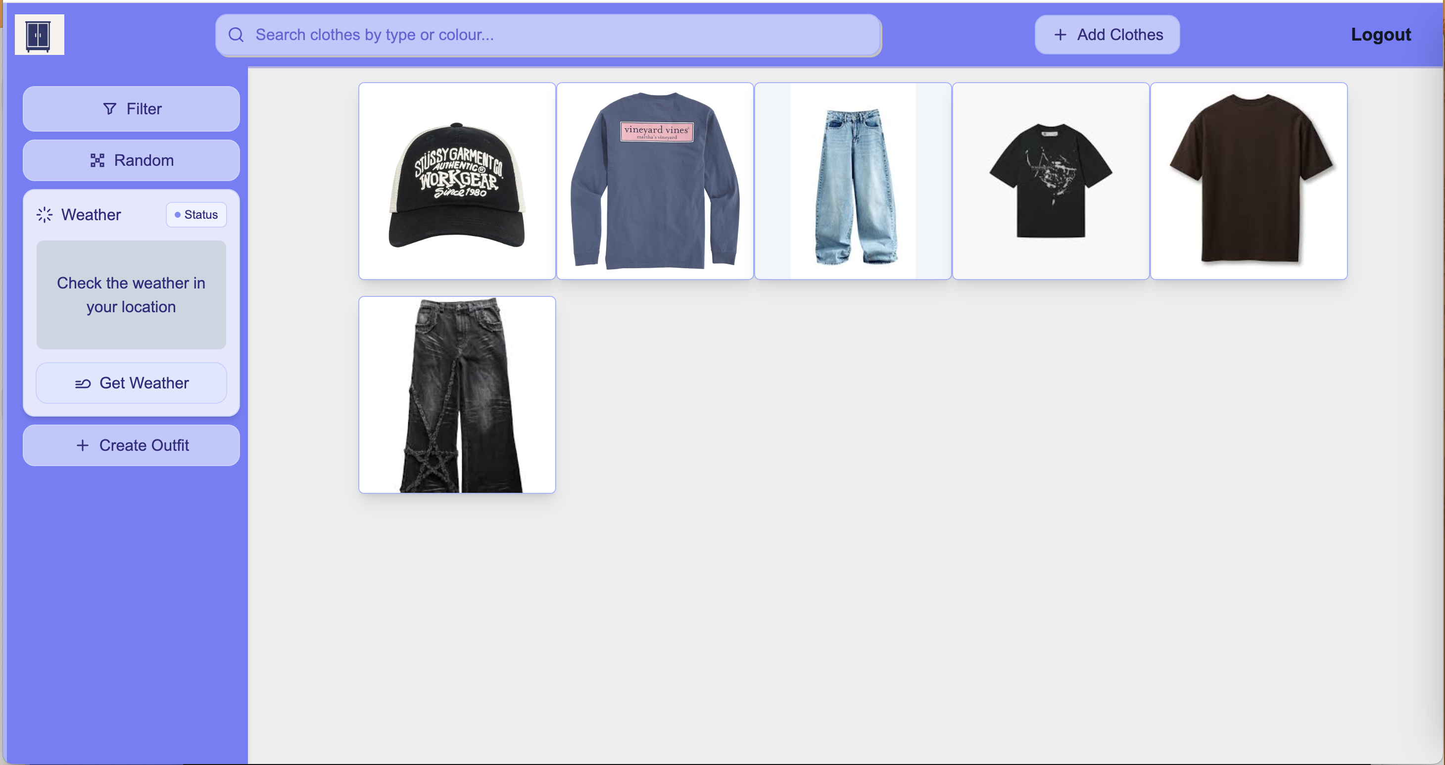 Wardrobe Organizer dashboard screenshot