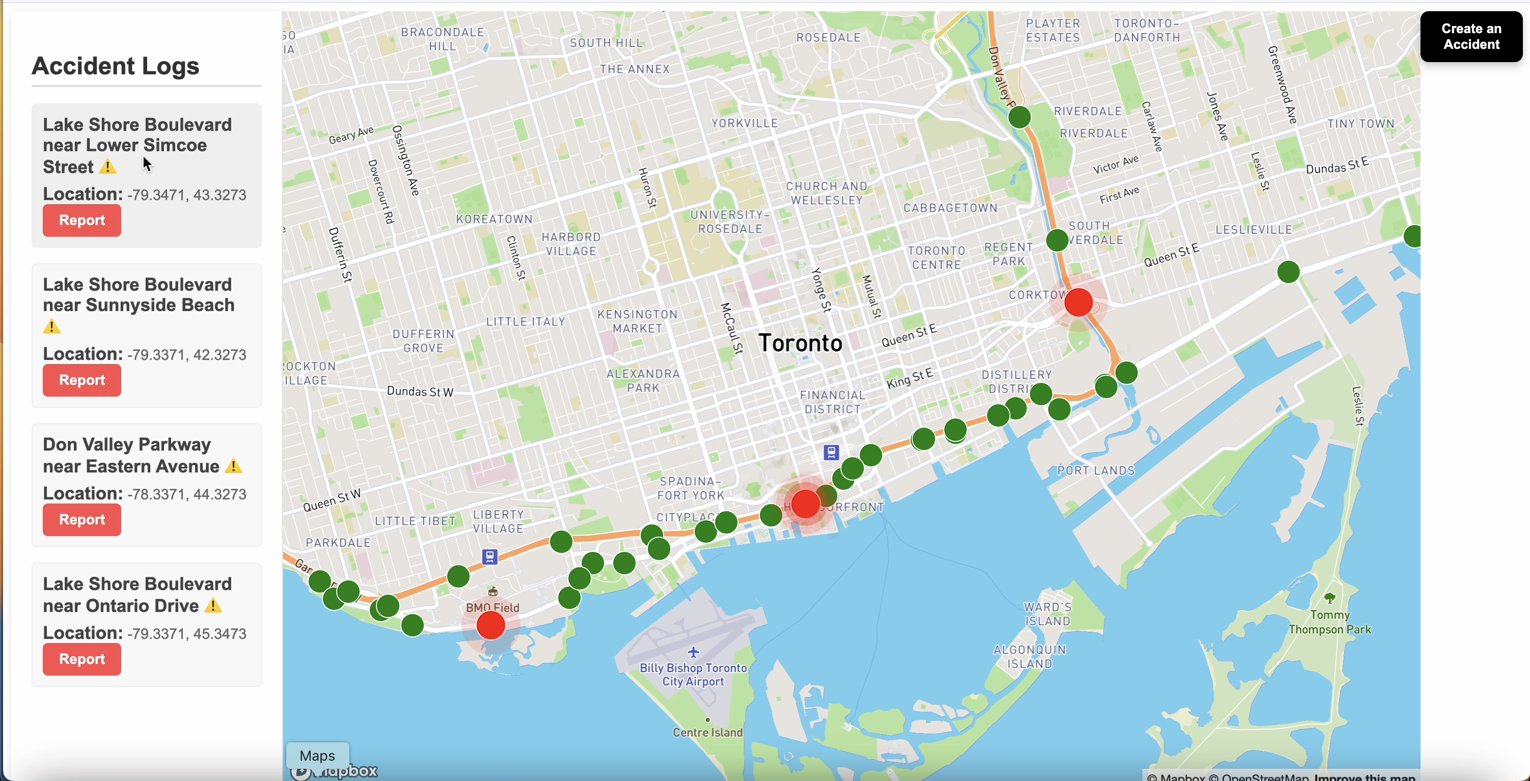 OdinAnalytica crash detection Mapbox screenshot