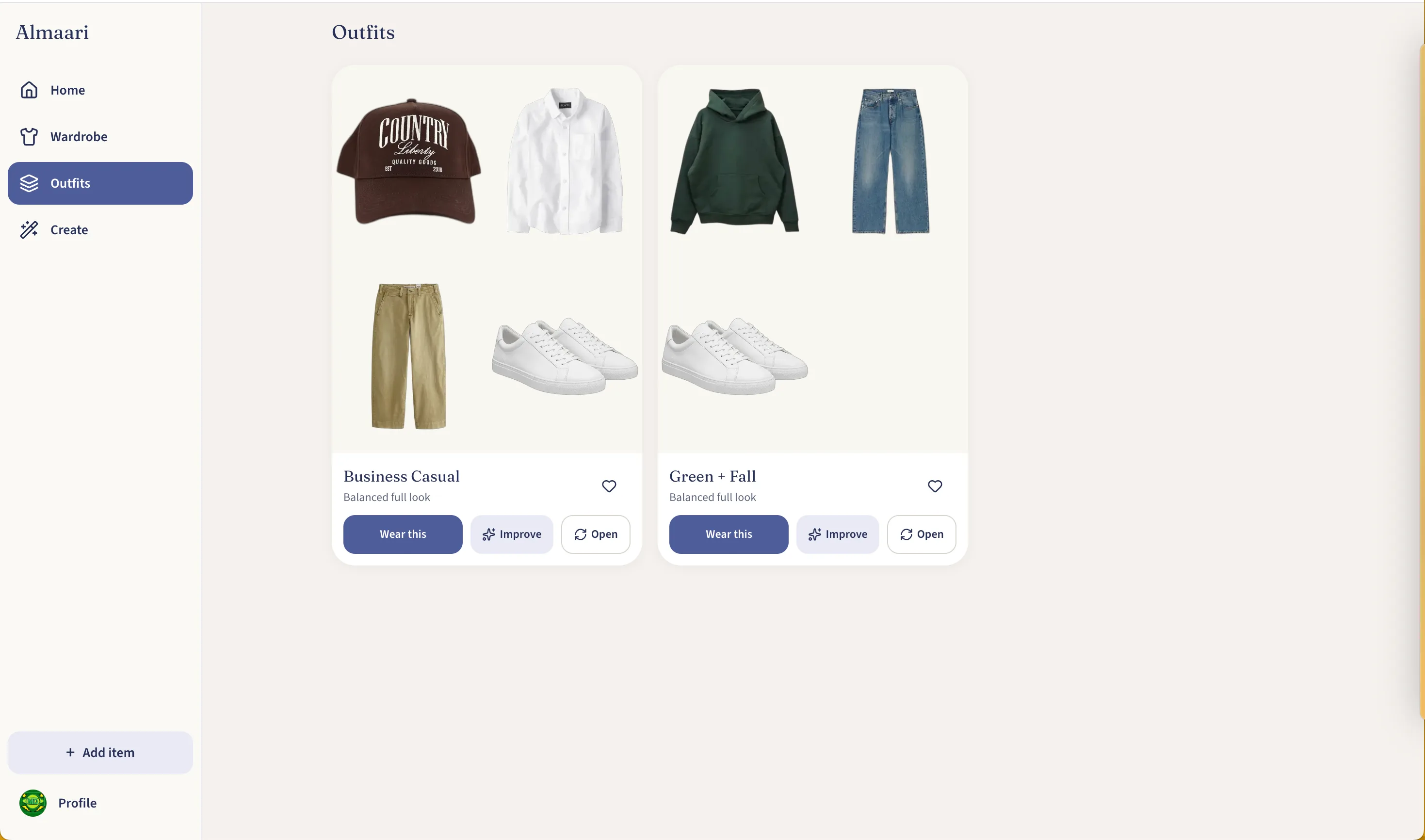 Saved outfits gallery in Almaari