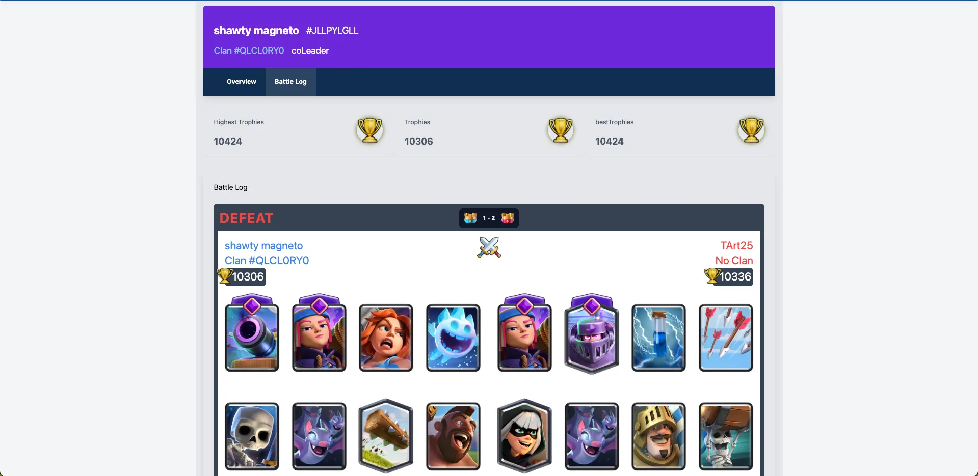 Clash Royale Hub battle log