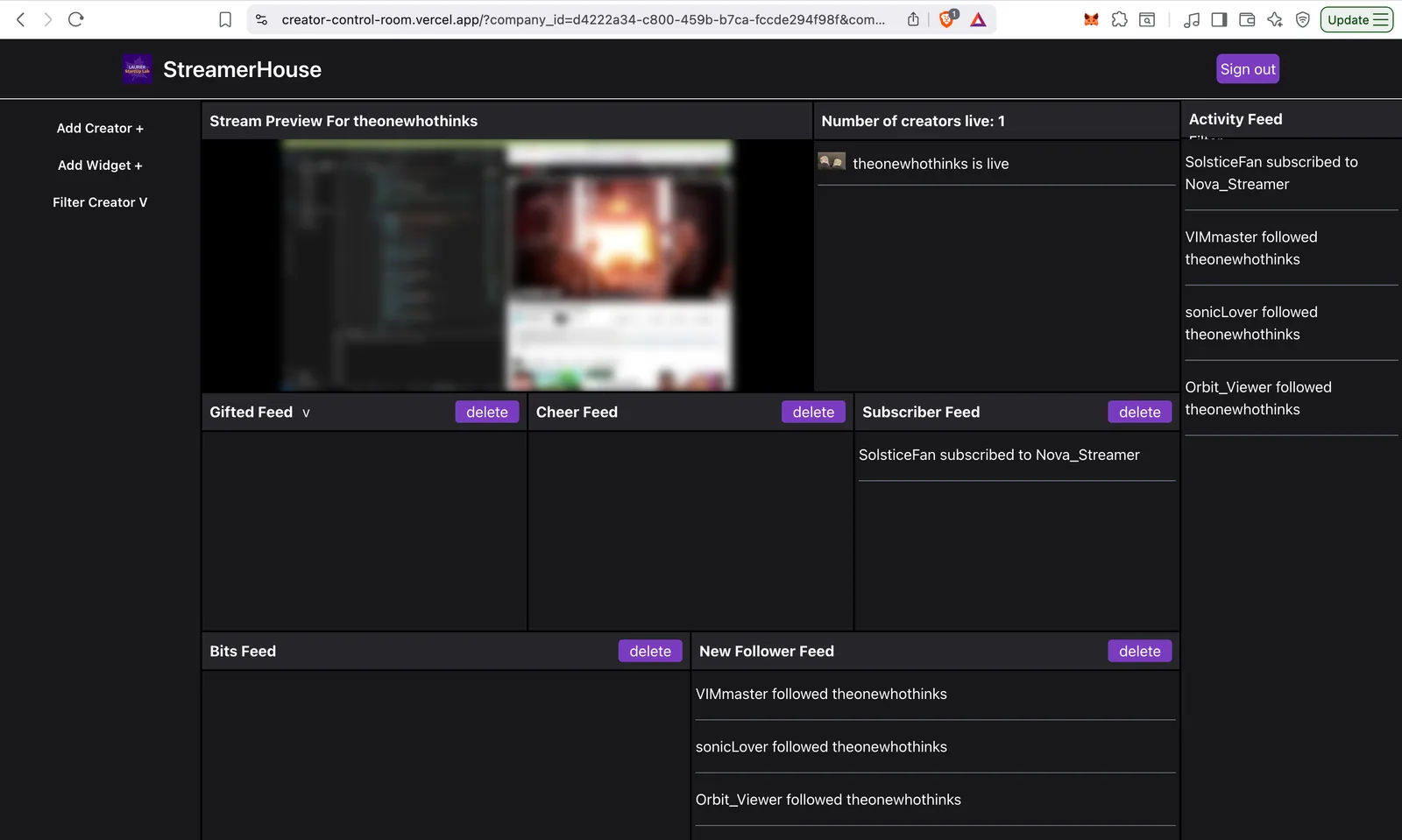Creator Control Room live events dashboard